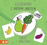 Kolorowanka z grubym obrysem. Owoce  i zwierzęta