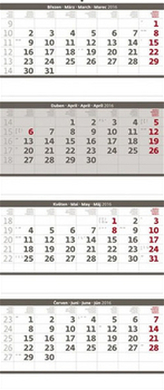 Kalendář nástěnný 2016 - Čtyřměsíční - skládaný šedý