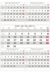 Kalendář nástěnný 2016 - Pětiměsíční - šedý