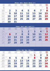 Kalendář nástěnný 2016 - Tříměsíční - modrý