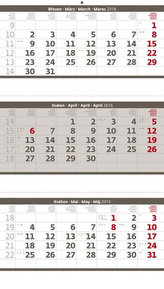 Kalendář nástěnný 2016 - Tříměsíční - skládaný šedý