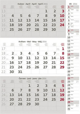 Kalendář nástěnný 2016 - Tříměsíční - šedý s poznámkami