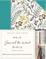  NKJV, Journal the Word Bible, Cloth over Board, Blue Floral, Red Letter Edition
