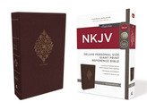  NKJV, Deluxe Reference Bible, Personal Size Giant Print, Leathersoft, Burgundy, Indexed, Red Letter Edition, Comfort Pri