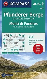 KOMPASS Wanderkarte Pfunderer Berge, Eisacktal, Pustertal, Monti di Fundres, Val d\'Isarco, Val Pusteria 1:25 000