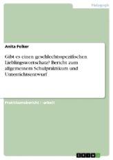 Gibt es einen geschlechtsspezifischen Lieblingswortschatz? Bericht zum allgemeinem Schulpraktikum und Unterrichtsentwurf
