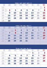 Kalendář nástěnný 2018 - 3měsíční/modrý s jmenným kalendáriem
