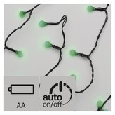 LED vánoční řetěz – kuličky, 2× AA, vnitřní, zelená, časovač