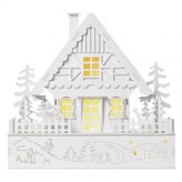 LED vánoční domek, 28cm, 2× AAA, teplá bílá, časovač