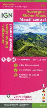 Auvergne Rhône-Alpes (Massif Central) Recto/verso 1:250 000