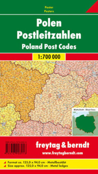 Freytag & Berndt Poster Polen, Postleitzahlen, mit Metallstäben. Poland, Post Codes Freytag & Berndt Poster Polen, Postleitzahlen, mit Metallstäben. Poland, Post Codes