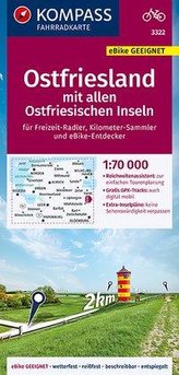 KOMPASS Fahrradkarte Ostfriesland mit allen Ostfriesischen Inseln 1:70.000, FK 3322