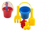 Sada na písek 5ks plast kbelík, lopatka, hrabičky, bábovka 2ks 3 barvy v síťce11x18x11cm 12m+