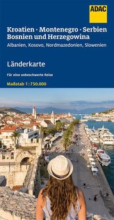 ADAC LänderKarte Kroatien, Bosnien u. Herzegowina, Serbien, Montenegro 1:750 000