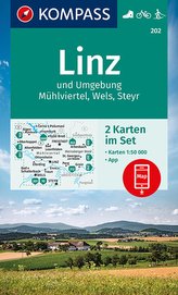 KOMPASS Wanderkarte Linz und Umgebung, Mühlviertel, Wels, Steyr 1:50 000  LZ bis 2026