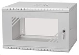 LEXI 19\" nástěnný rozvaděč Basic 6U, šířka 520mm, hloubka 350mm, skleněné dveře, bez zad, šedý