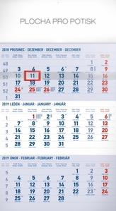 Nástěnný kalendář 3 měsíční standard modrý – s českými jmény 2019