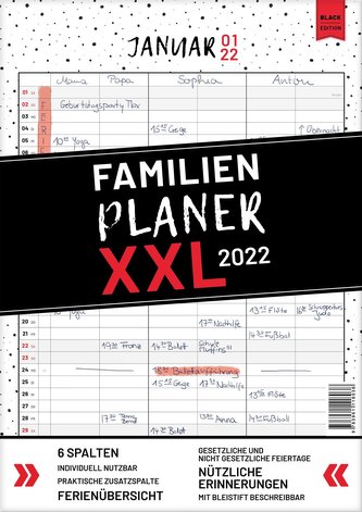 XXL Familienplaner 2022 zum Aufhängen in DIN A3. Hochwertiger und übersichtlicher Familienkalender 2022 mit 3 bis 6 Spalten, plu