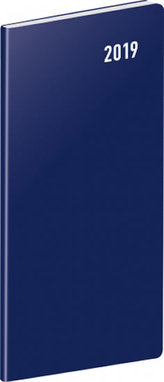 Diář 2019 - Modrý - kapesní, plánovací měsíční, 8 x 18 cm