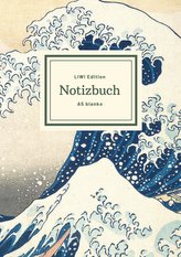 Notizbuch schön gestaltet mit Leseband - A5 Hardcover blanko - Hokusai "Die große Welle vor Kanagawa" - 100 Seiten 90g/m² - FSC