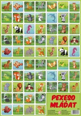 Pexeso Mláďata kreslená papírové společenská hra 32 obrázkových dvojic 24,5x34,5cm
