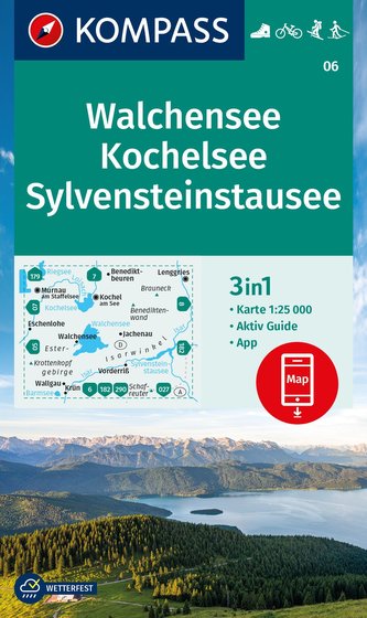 KOMPASS Wanderkarte 06 Walchensee, Kochelsee, Sylvensteinstausee 1:25000