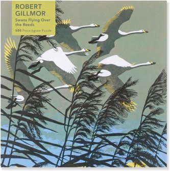 Adult Jigsaw Puzzle Robert Gillmor: Swans Flying Over the Reeds (500 Pieces)