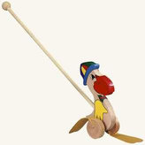 Dřevěná tahací hračka: Pelikán na tyči s čepicí