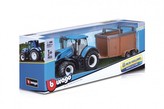Traktor Bburago New Holland s vlekem kov/plast 4 druhy v krabici 32x11x7,5cm