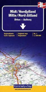 Kümmerly & Frey Karte Mitte, Nord-Jütland. Midt, Nordjylland. Middle, North Jutland. Cente, Jylland du Nord