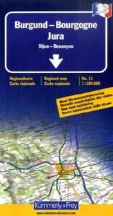 Kümmerly & Frey Karte Burgund, Jura. Bourgogne, Jura. Burgundy, Jura; Borgogna, Giura