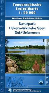 Topographische Freizeitkarte Brandenburg Naturpark Uckermärkische Seen, Ost / Uckerseen