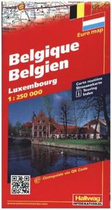 Hallwag Straßenkarte Belgien, Luxembourg. Belgique, Luxembourg. Belgie, Luxemburg; Belgium, Luxemburg