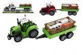 Traktor s přívěsem a zvířátky plast 35cm 3 barvy na setrvačník v blistru - 1 kus
