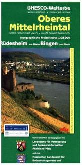 Topographische Freizeitkarte Rheinland-Pfalz Oberes Mittelrheintal, Rüdesheim am Rhein, Bingen am Rhein. Upper Middle Rhine Vall