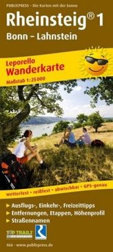 PublicPress Wanderkarte Rheinsteig 1, Bonn - Lahnstein, 21 Teilktn.