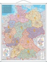 Stiefel Wandkarte Großformat Deutschland, Postleitzahlenkarte, mit Metallstäben