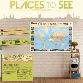 Places to See (groß), Poster Weltkarte, beschichtet und beleistet Places to See (groß), Poster Weltkarte, beschichtet und beleistet