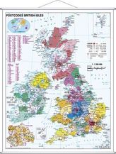 Stiefel Wandkarte Großformat Postcodes British Isles, mit Metallstäben