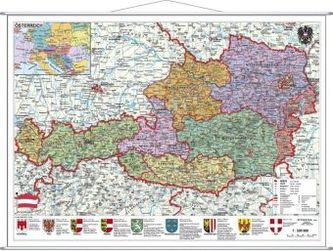 Stiefel Wandkarte Großformat Österreich, politisch, mit Metallstäben Stiefel Wandkarte Großformat Österreich, politisch, mit Metallstäben