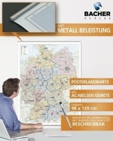 Bacher Postleitzahlenkarte Deutschland mit AC-Nielsen Gebieten, plano, mit Metallstäben