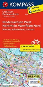 Kompass Großraum-Radtourenkarte Niedersachsen West, Nordrhein-Westfalen Nord, 2 Bl.