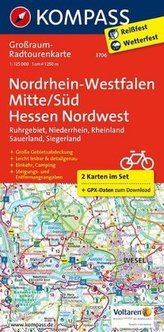 Kompass Großraum-Radtourenkarte Nordrhein-Westfalen Mitte/Süd - Hessen Nordwest, 2 Bl.