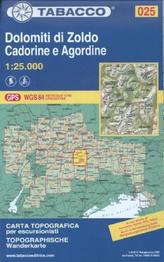 Tabacco topographische Wanderkarte Dolomiti di Zoldo, Cardorine e Agordine