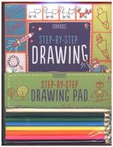 Usborne Step-by-Step Drawing, w. Drawing Pad and 8 Pencils