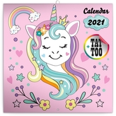 Kalendář 2021 poznámkový: Šťastní jednorožci, 30 × 30 cm