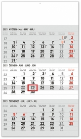 Nástěnný kalendář 3měsíční standard šedý