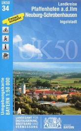 Topographische Karte Bayern Landkreise Pfaffenhofen a. d. Ilm, Neuburg-Schrobenhausen, Ingolstadt