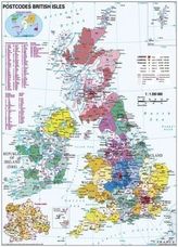 Stiefel Wandkarte Großformat Postcodes British Isles, ohne Metallstäbe