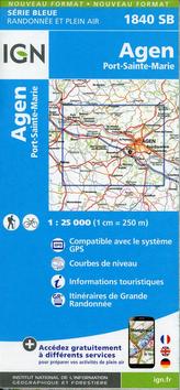 IGN Karte, Serie Bleue Agen. Port-Sainte-Marie